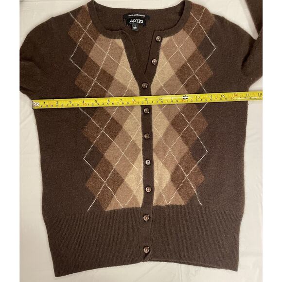 Apt 9 Cardigan Womens Medium Chocolate 100% Cashmere Sweater Argyle Ladies - Picture 5 of 9